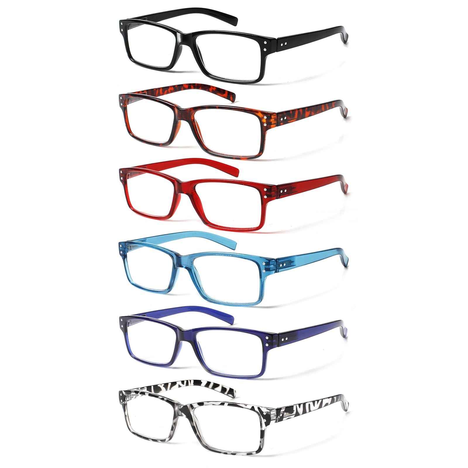 NORPERWIS Reading Glasses 6 Pairs Quality Readers Spring Hinge Glasses for Reading for Men and Women (6 Pack Mix Color -3, 2.00)