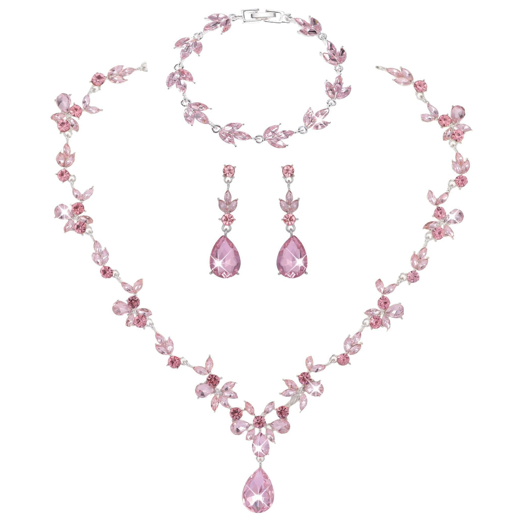 Kamirola Wedding Bridal Jewelry Set for Women, Necklace Dangle Earrings Bracelet Set for Women,Brides,Bridesmaids Crystal Jewelry Set for Wedding Prom Party Crystal Necklace Earrings Bracelet Set