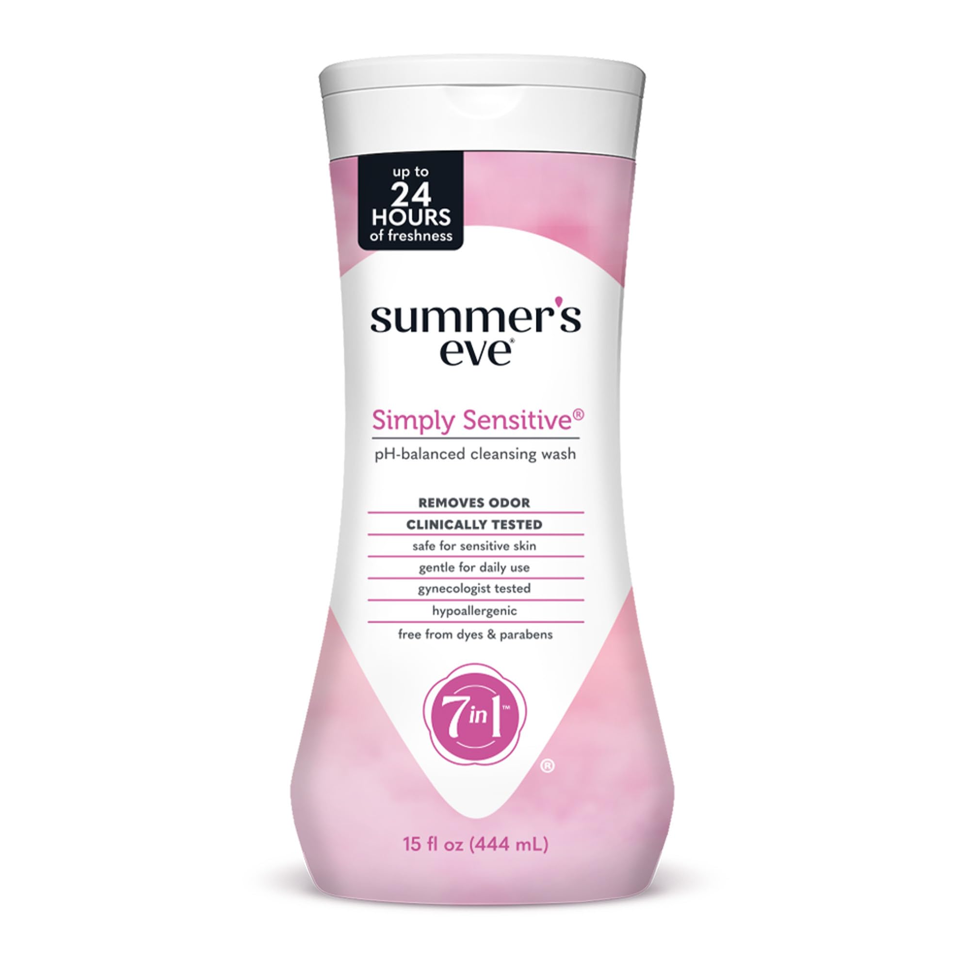 Summer's Eve Simply Sensitive All-Over Daily Feminine Wash, Gentle pH-Balanced Body Wash for Women, Removes Vaginal Odor, 15 Fl Oz