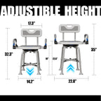 360° Swivel Shower Chair for Elderly and Disabled 400lbs Heavy Duty Bathing Transfer Stool with Armrests & Backrest Adjustable Height Bath Chair for Inside Shower Standard Bathrooms & Bathtubs Gray