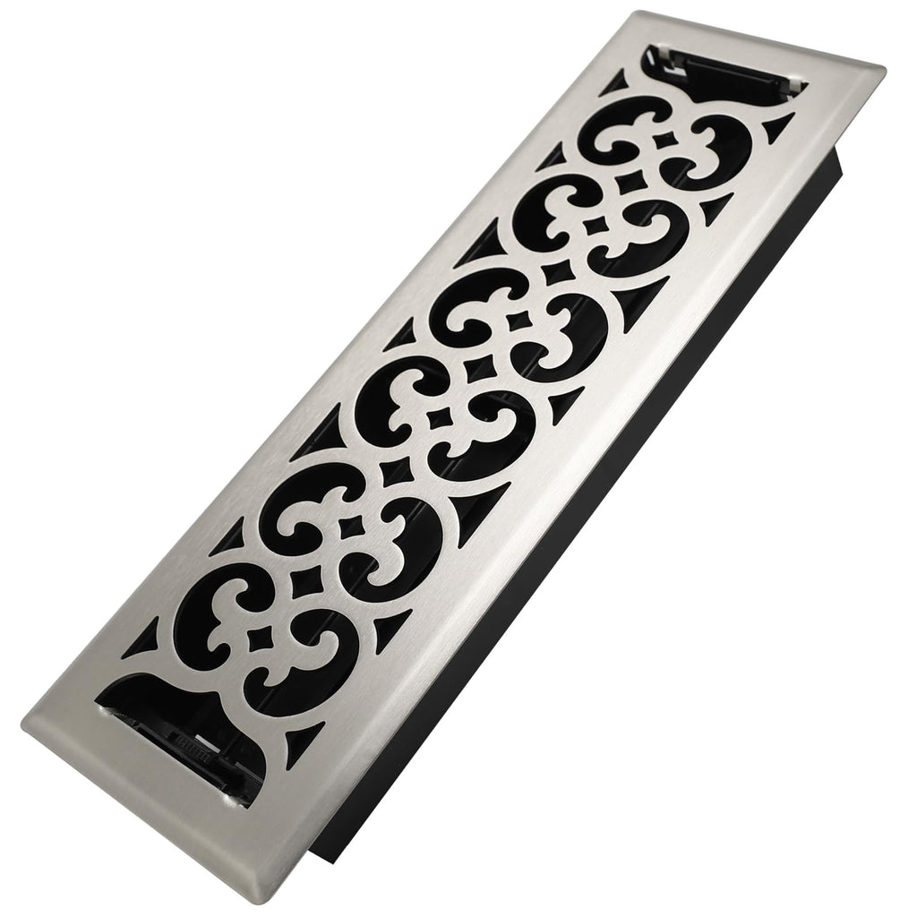 Howeall 4x14 Inches Heavy Duty Walkable Floor Register Easy Adjust Air Supply Lever Floor Vents - Charlotte Design - Vent Cover for Home Floor - Satin Nickel