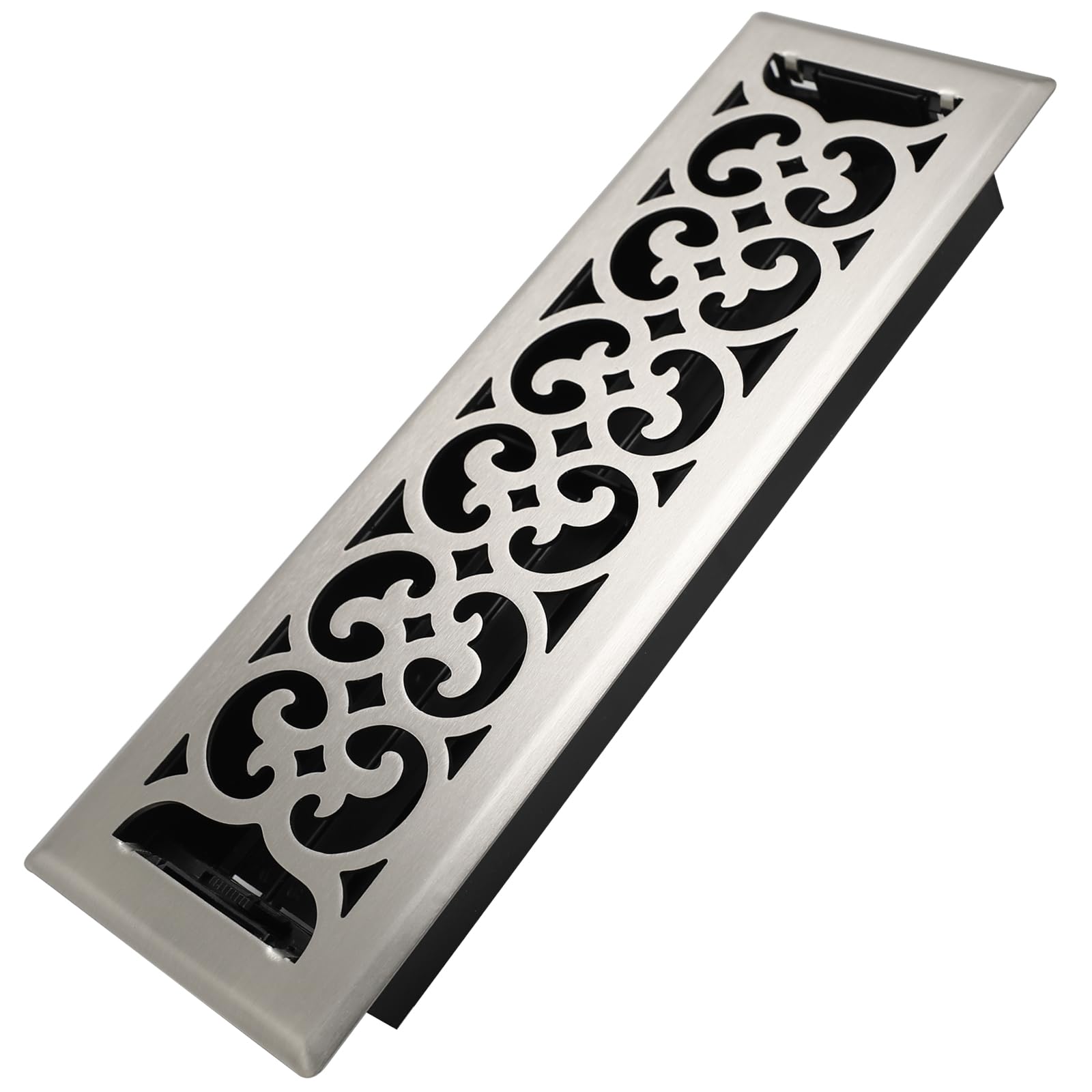Howeall 4x14 Inches Heavy Duty Walkable Floor Register Easy Adjust Air Supply Lever Floor Vents - Charlotte Design - Vent Cover for Home Floor - Satin Nickel