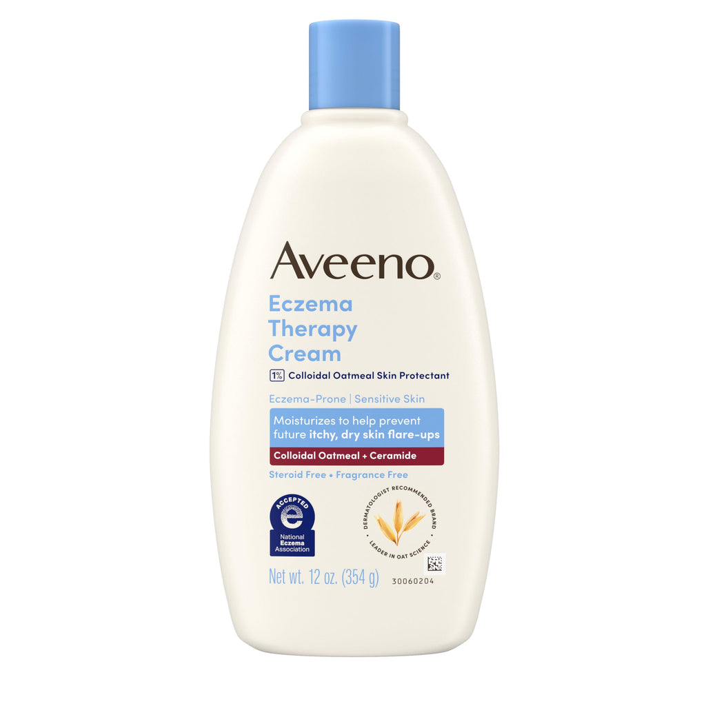 Aveeno Eczema Therapy Daily Moisturizing Body Cream for Sensitive Skin, Soothing Eczema Cream for Dry & Itchy Skin Relief, Colloidal Oatmeal & Ceramide, Steroid- & Fragrance-Free, 12 Oz