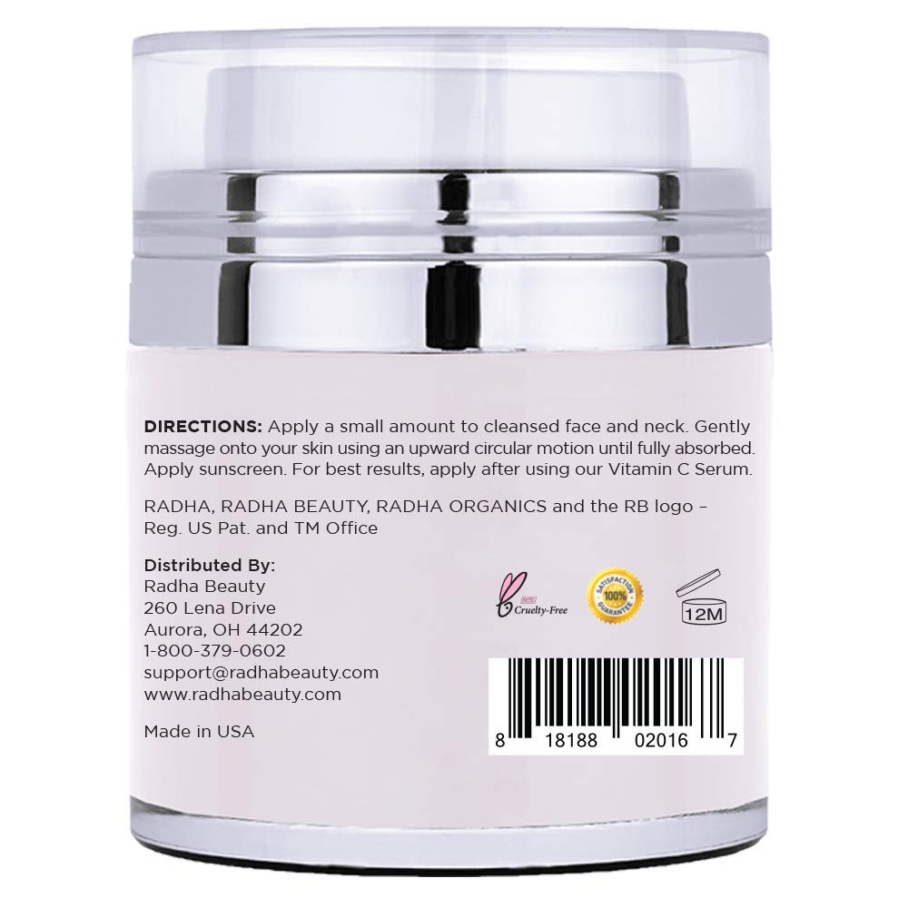 Radha Beauty Moisturizing Miracle Retinol Cream for Face - with 2.5% Retinol, Hyaluronic Acid, Vitamin E and Green Tea. Luxury Night and Day Cream 1.7 fl oz.