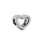 PANDORA Beaded Open Heart Charm - Romantic Heart Jewelry Gift with Gift Box - Textured Beaded Silhouette - Compatible with PANDORA Moments Bracelets - Sterling Silver