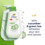 Dove Body Wash with Pump,Revitalizante Cherry & Chia Milk, 3 Count & Body Wash with Pump Refreshing Cucumber and Green Tea Refreshes Skin Cleanser