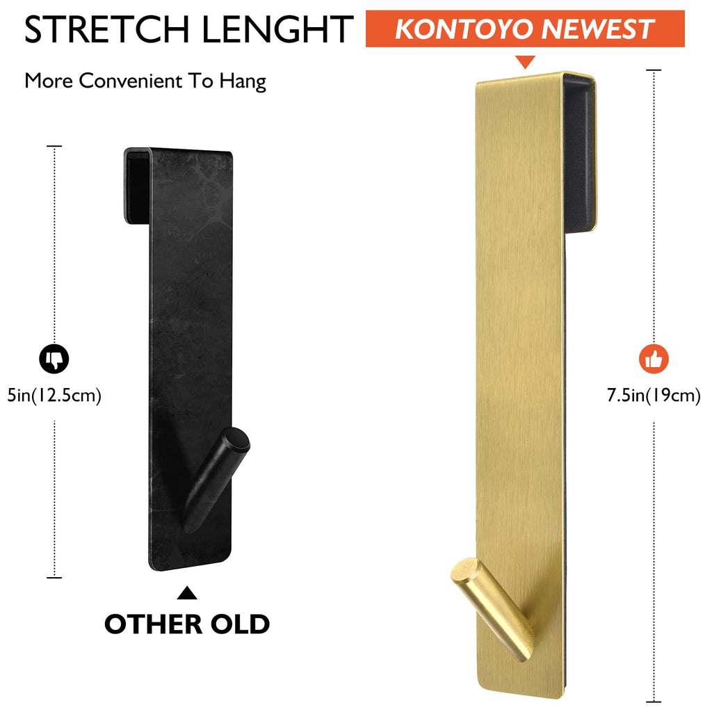Kontoyo Shower Door Hooks(7.5 Inch),Extended Over Door Hooks for Bathroom Frameless Glass Shower Door,Stainless Steel Towel Hooks,Heavy Duty Rack Hooks for Robe,Towel-3 Pack-Gold