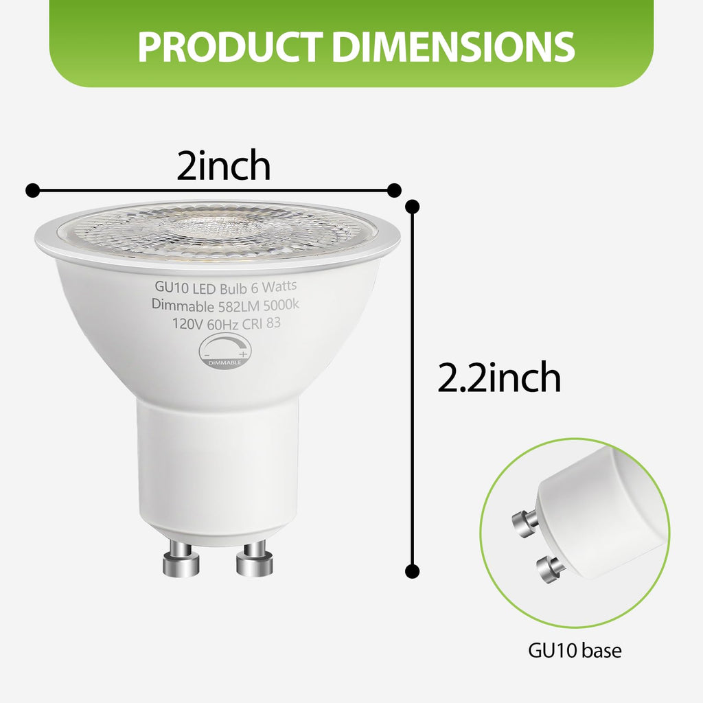 6 Pack GU10 LED Bulbs,Dimmable GU10 Bulb Replacement for Track Lighting
