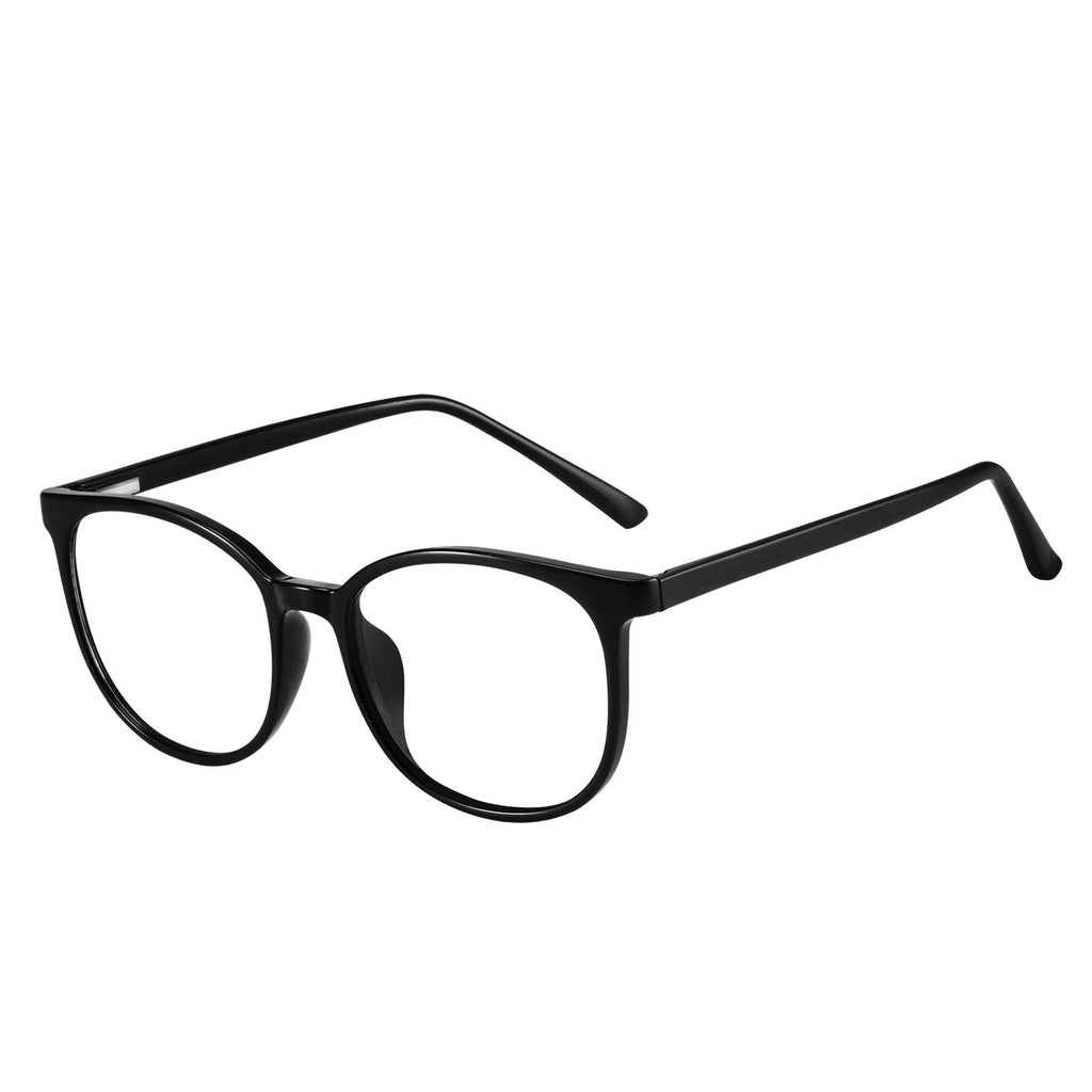 FONHCOO Blue Light Blocking Glasses Fashion Round TR90 Frame Transparent Eyewear Anti UV Computer Glasses for Women Men (Black)