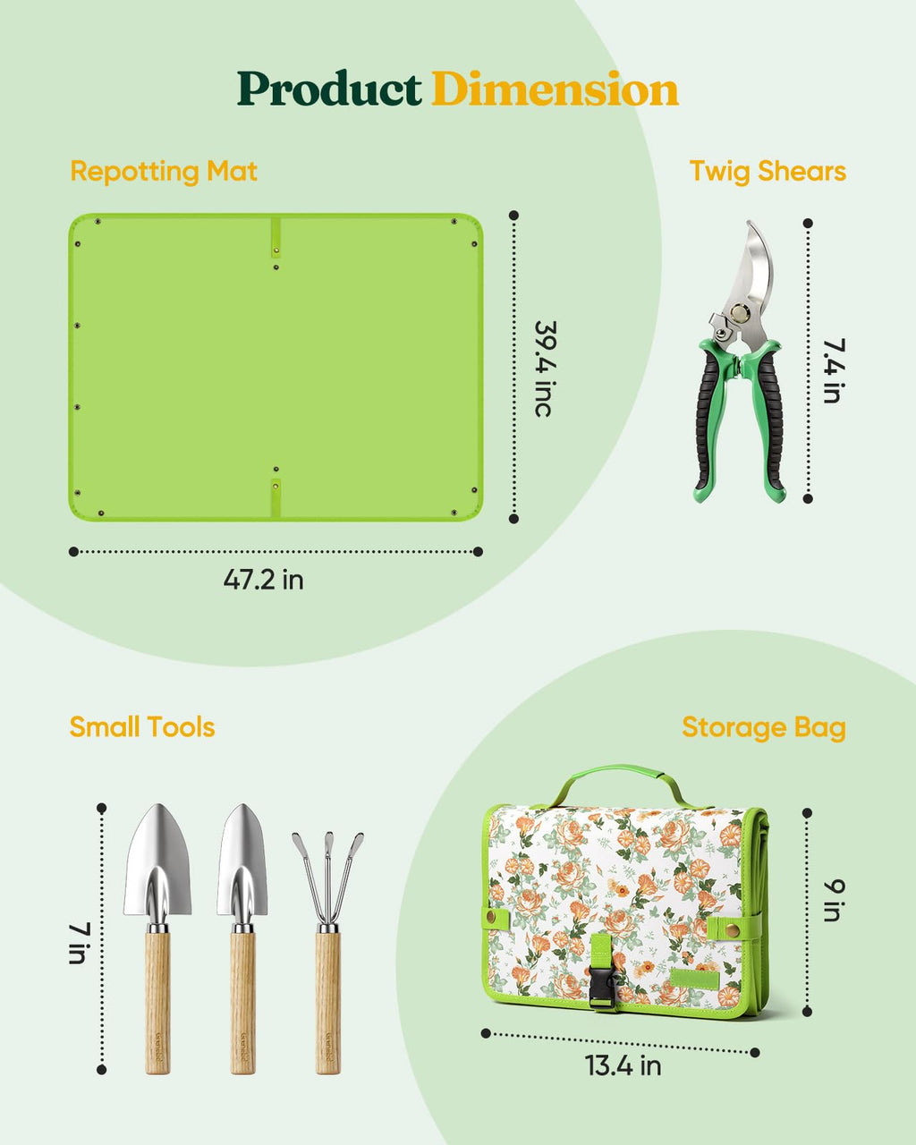 Grenebo 7-Piece Garden Tool Set with Plant Repotting Mat