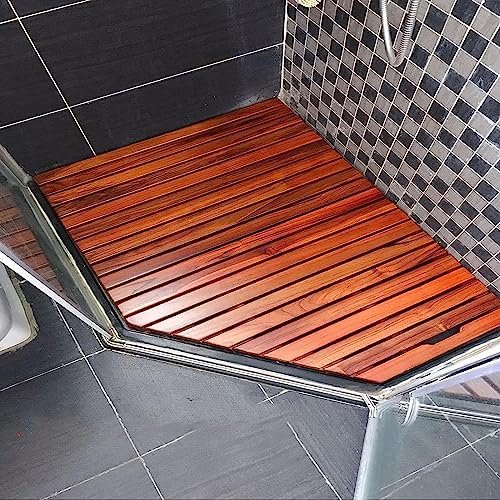 Wooden Bath Mat,Bathroom Carpet,Shower Floor Foot Rug,Non Slip Wooden Floor Mat,Premium,Slatted Design (Size : 40 * 40cm/16 * 16in)
