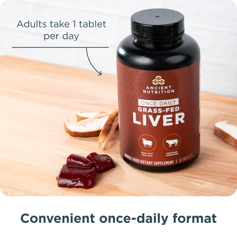 Ancient Nutrition Organ Supplements, Once Daily Grass-Fed and Wild Organ Complex Capsules, Beef & Lamb Liver, Supports Healthy Blood, Gut, and Liver, 30 Ct