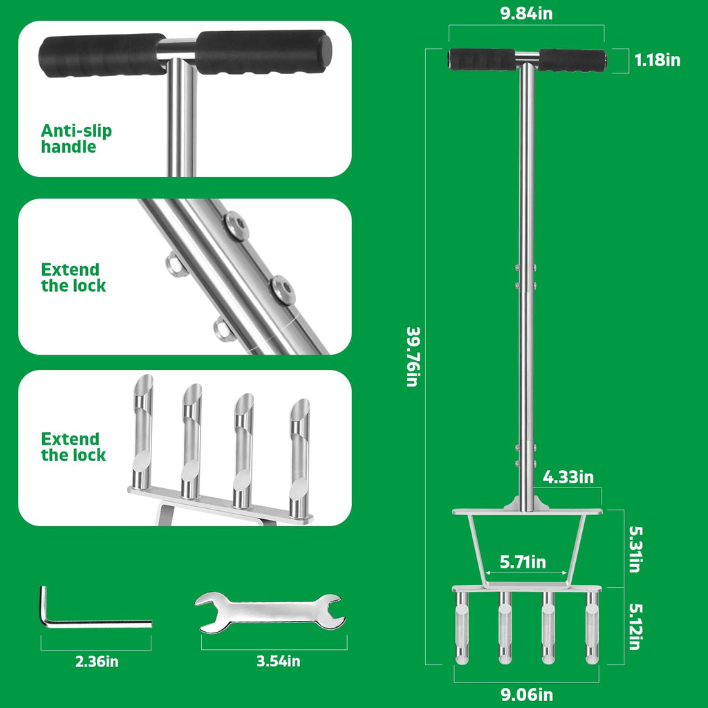 Dual-Function Manual Core Lawn Aerator with 4 Hollow Tine (2026 Upgraded)