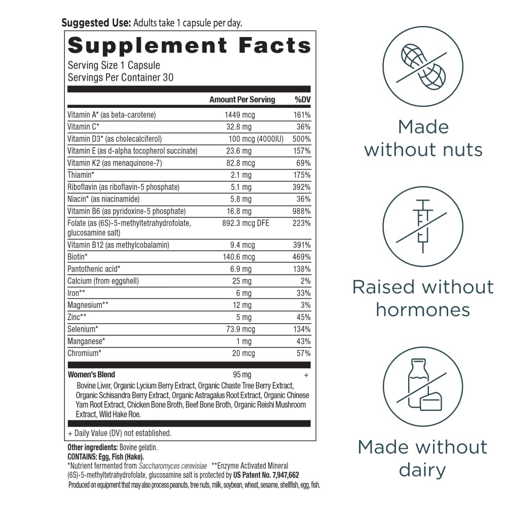 Ancient Nutrition Multivitamin for Women, Women's Once Daily Supplement, Methylated Vitamin B, C, K2, Magnesium, Folate & Iron, Supports Bone Health, 30ct