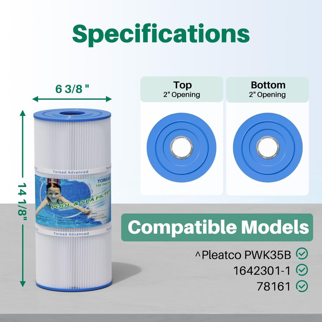 TOREAD PWK35B Replaces Hot Springs Limelight Series Spa Filters, Compatible with Watkins 1642301-1, 78161, 78286, PWK35B, Filbur FC-3921, 35 sq. ft 2pack