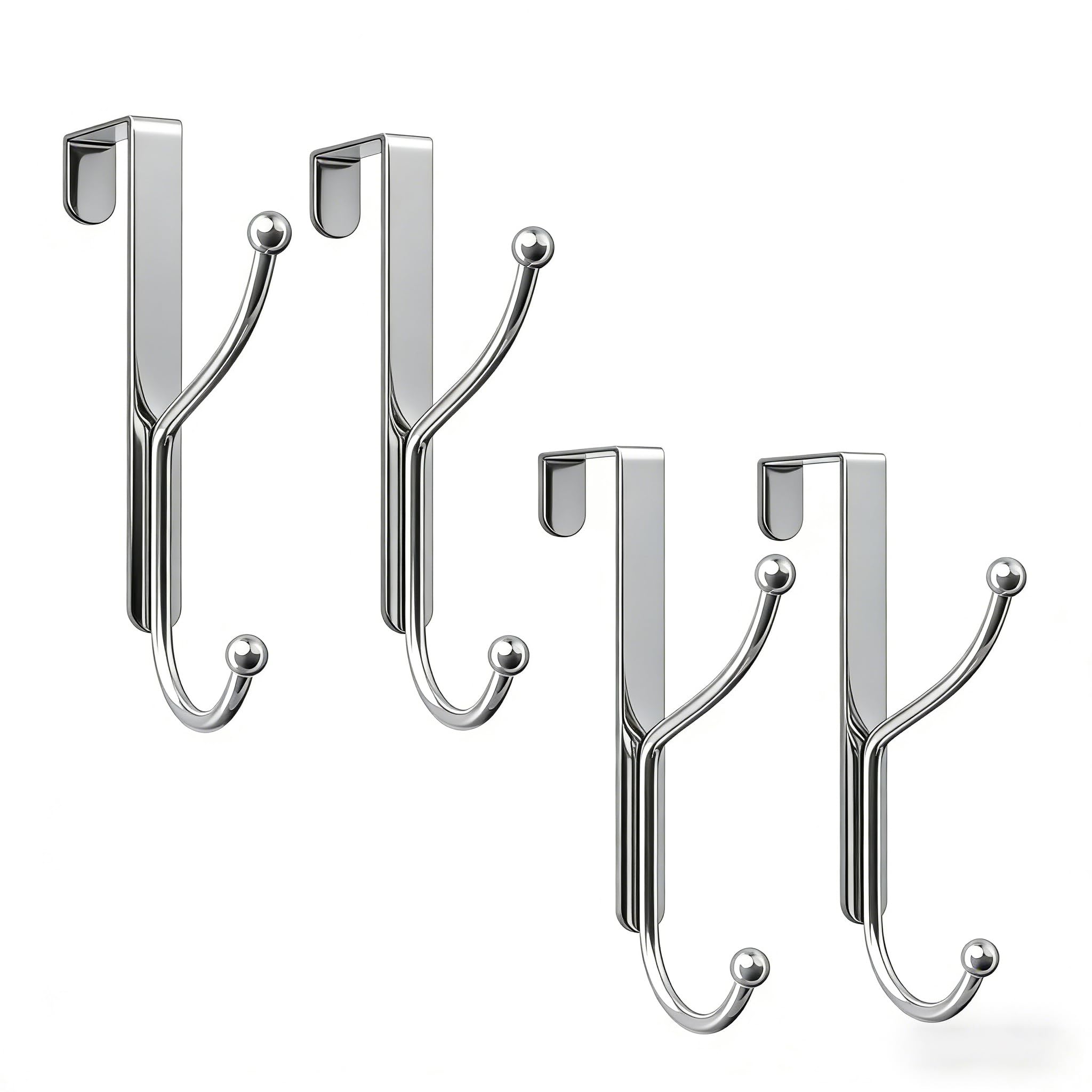 niffgaff Over Door Hook 4-Pack, Heavy Duty Door Hanger, Fits Interior Doors 1.4 Inches Thick, Organize Coats, Hats, Towels, and Bags for Entryways, Bathrooms, Bedrooms, and Kitchens, Silver