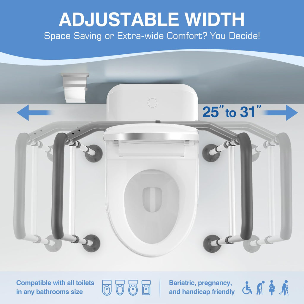 TABEKE Toilet Safety Rails for Seniors, Adjustable Height & Width Toilet Safety Frames with Handles, Foldable Toilet Rails for Disabled Elderly Fit Most Toilets (w. Suction Cups)