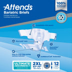 Attends Bariatric Incontinence Disposable Briefs, XX-Large, 63"-70" Waist with Tab Closures, Ultimate Absorbency and Leakage Protection, 48ct Case