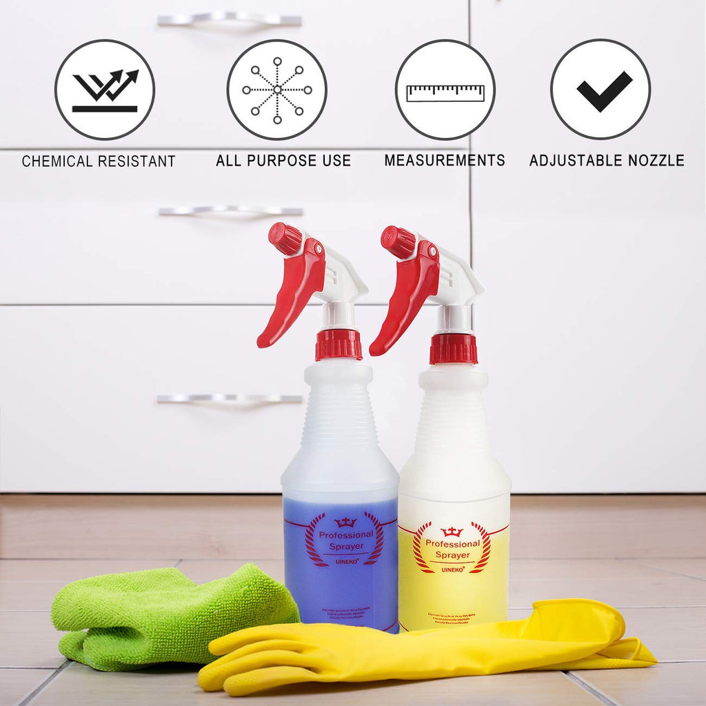 Plastic Spray Bottles 2 Pack, 32 Oz, Heavy Duty Sprayer, All-Purpose, Red