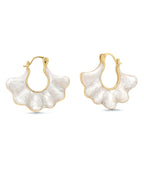 SNGIA 18K gold plated White Cream Enamel Flower Stud Statement Earrings for Women by SNGIA, Dainty Bold Retro Handmade Trendy Natural Sea Summer Boho Seashell Beach Fan Shape Summer Vacation Huggie Bohemian Jewelry Gifts Accessories