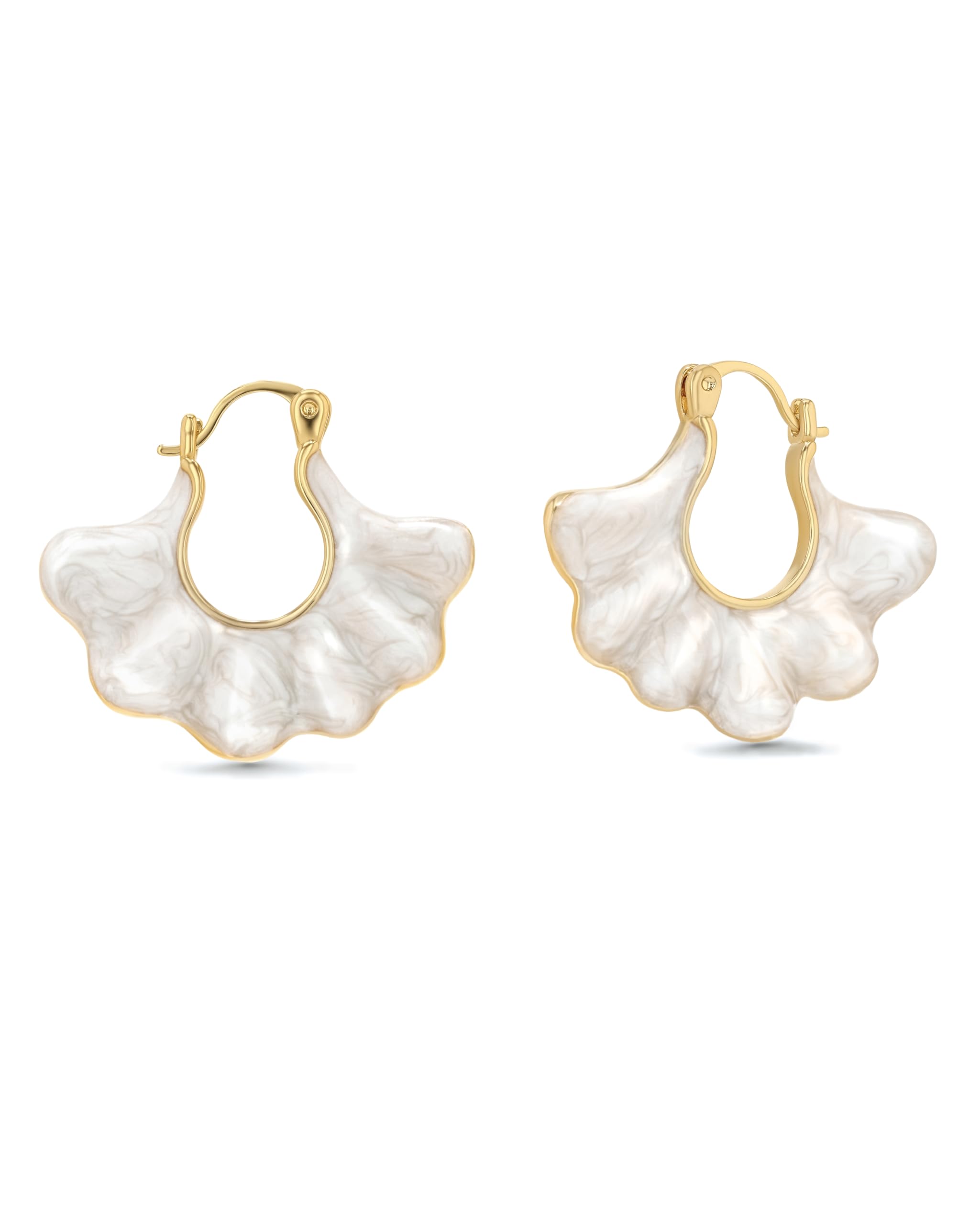 SNGIA 18K gold plated White Cream Enamel Flower Stud Statement Earrings for Women by SNGIA, Dainty Bold Retro Handmade Trendy Natural Sea Summer Boho Seashell Beach Fan Shape Summer Vacation Huggie Bohemian Jewelry Gifts Accessories