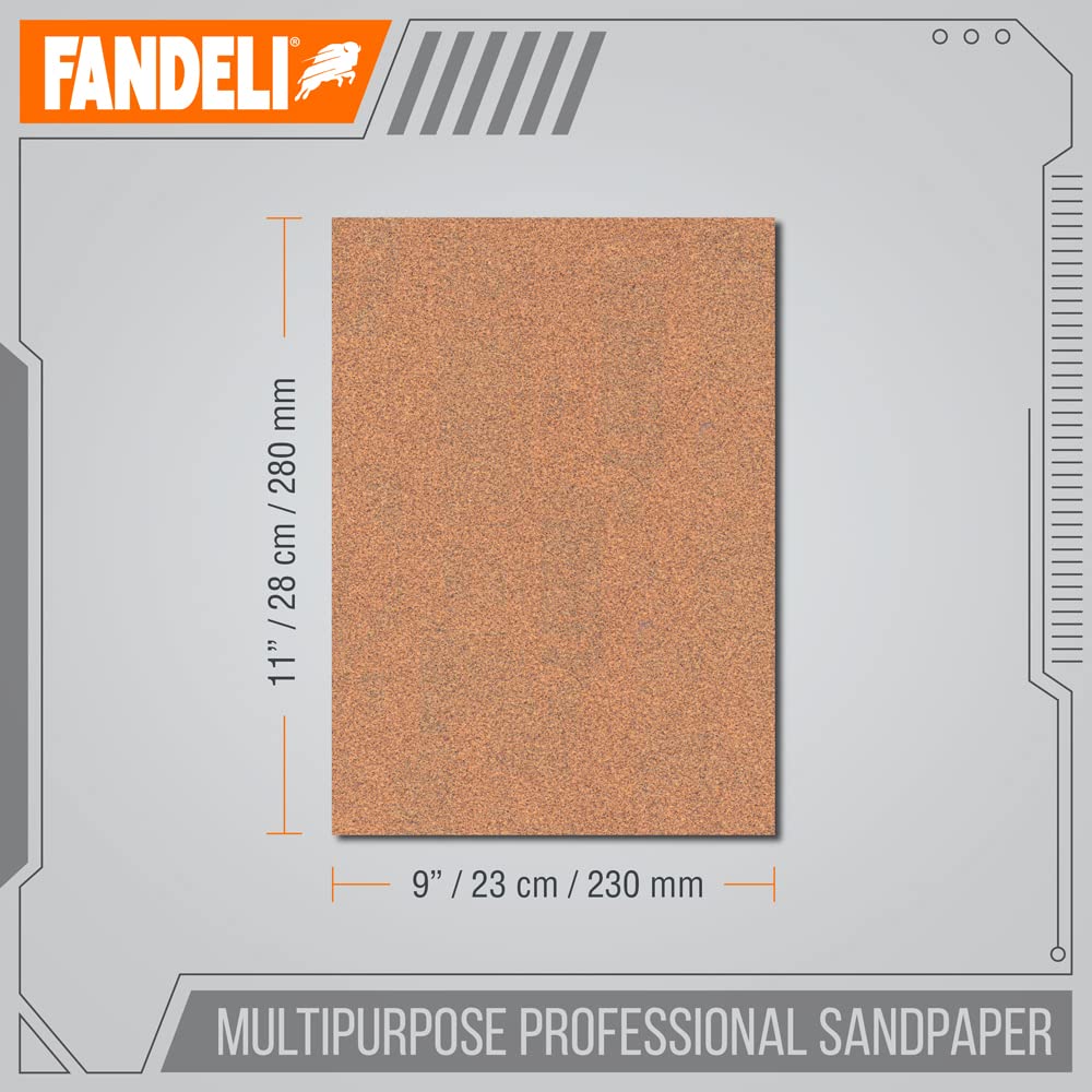 Fandeli 36027 220 Grit Multipurpose Sandpaper Sheets, 9" x 11", 25-Sheet