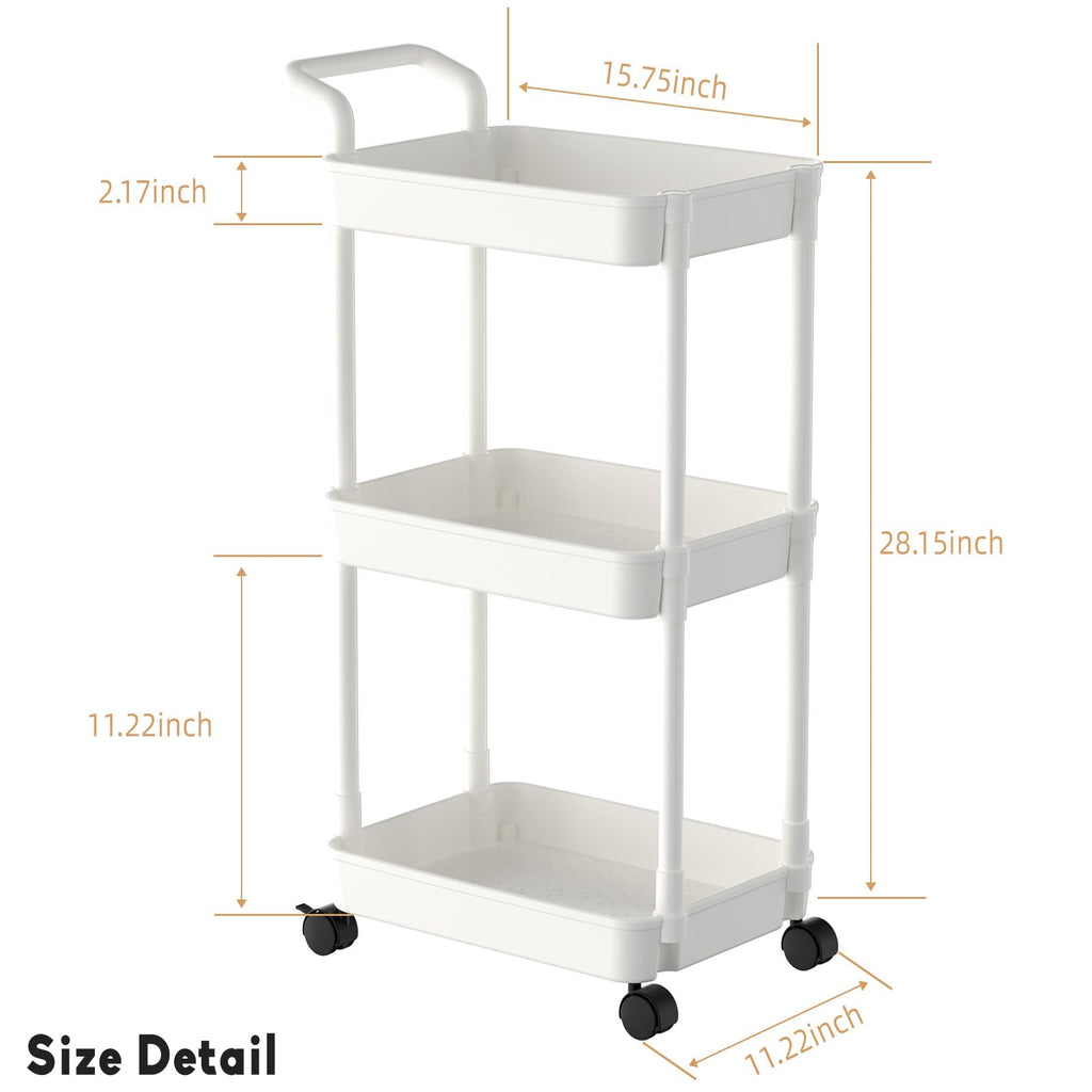 Volnamal Diaper Caddy, 3 Tier Rolling Cart for Baby Essentials, Off-White