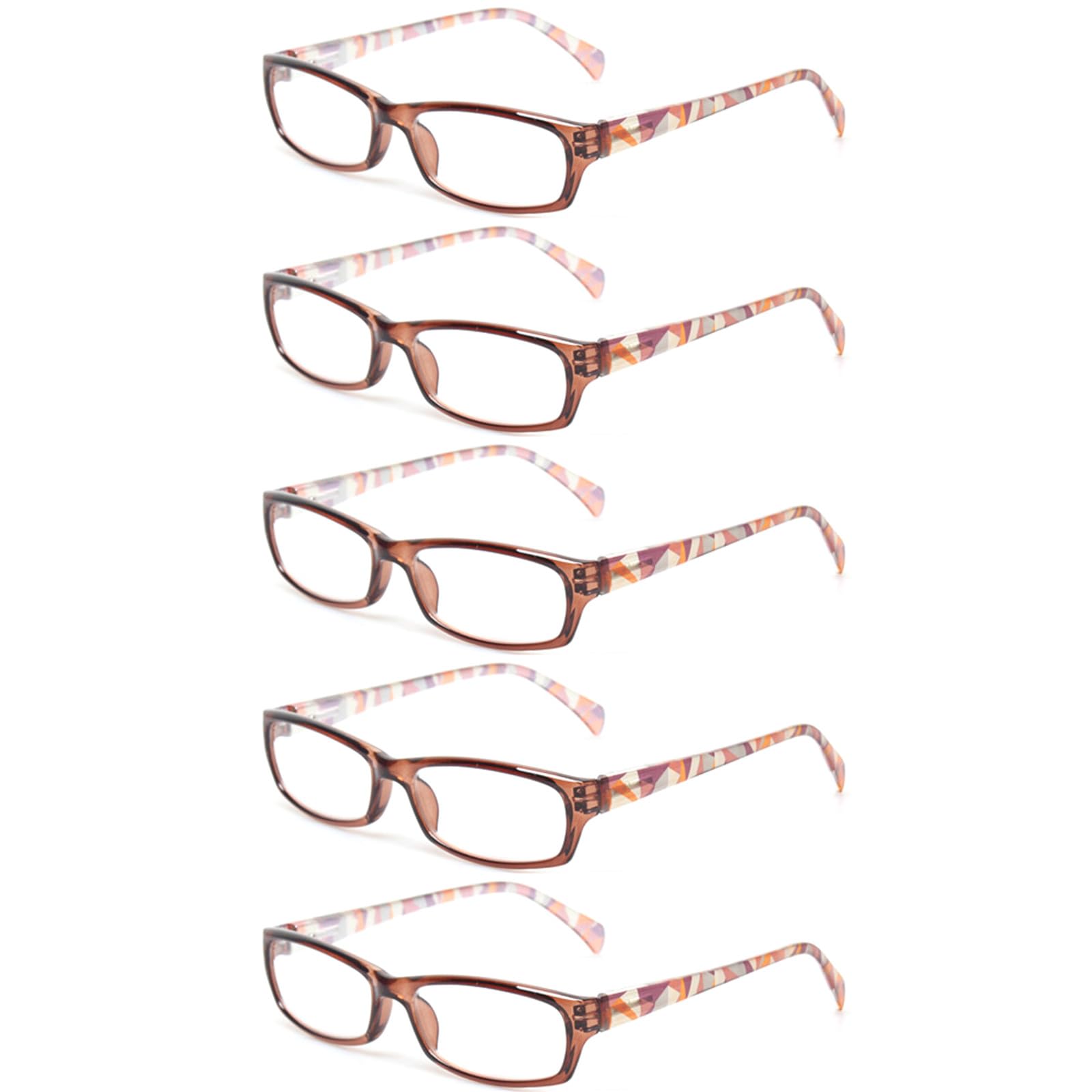 Kerecsen Reading Glasses 5 Pairs Fashion Ladies Readers Spring Hinge with Pattern Print Eyeglasses for Women (Mix Color -16, 2.25, x)
