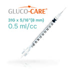 GLUCO-CARE 0.5 ml/cc Syringes 31G x 5/16’’ (8mm), Orange Cap, Box of 50 pcs