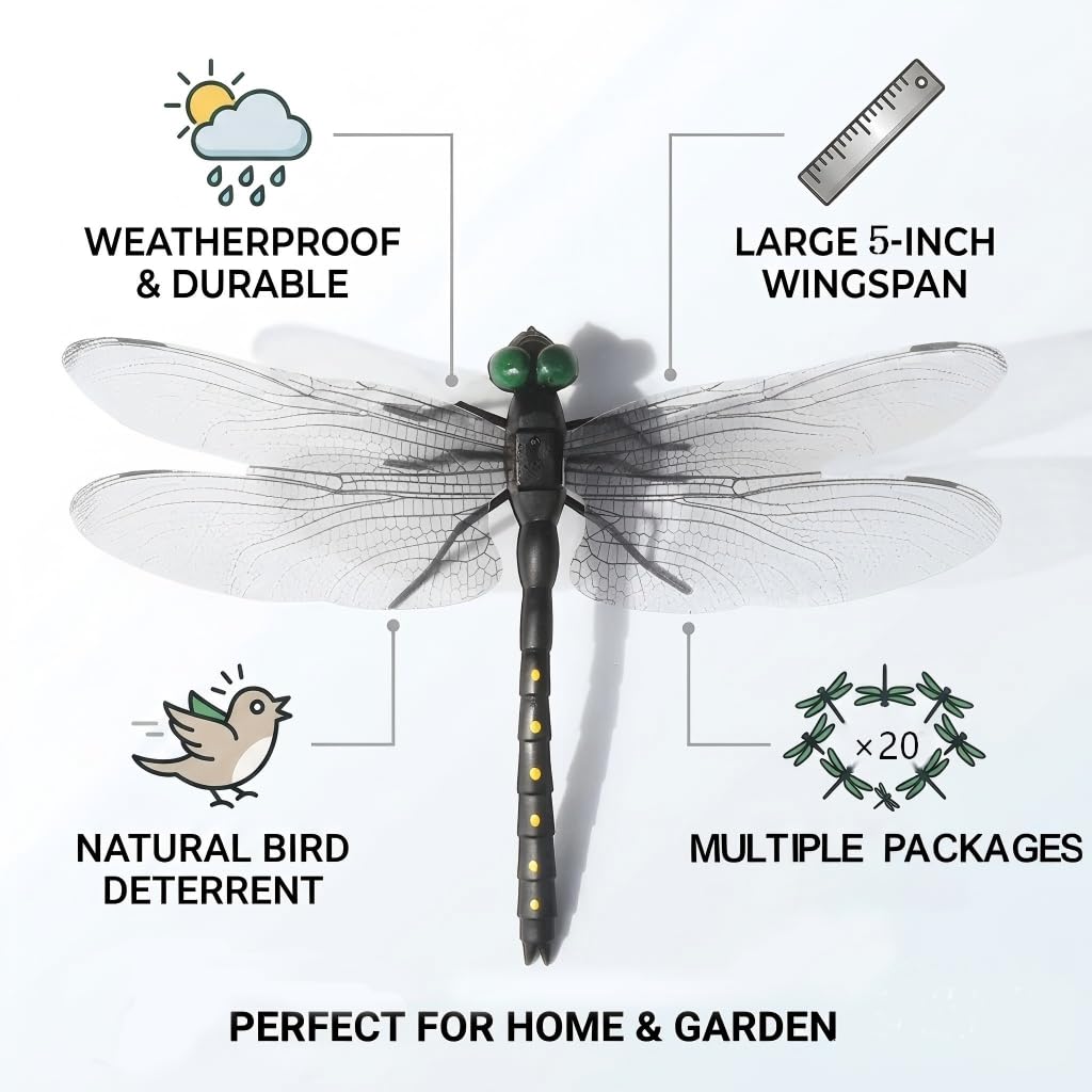IANMINJ 20 Pcs Black Dragonfly Decorative Stakes, Dragonfly Clip,Fake Dragonflies, Humming Bird Stakes Fake, Plastics Dragonfly for Hat Indoor Outdoor Yard Balcony Plant Flower Pot Decor