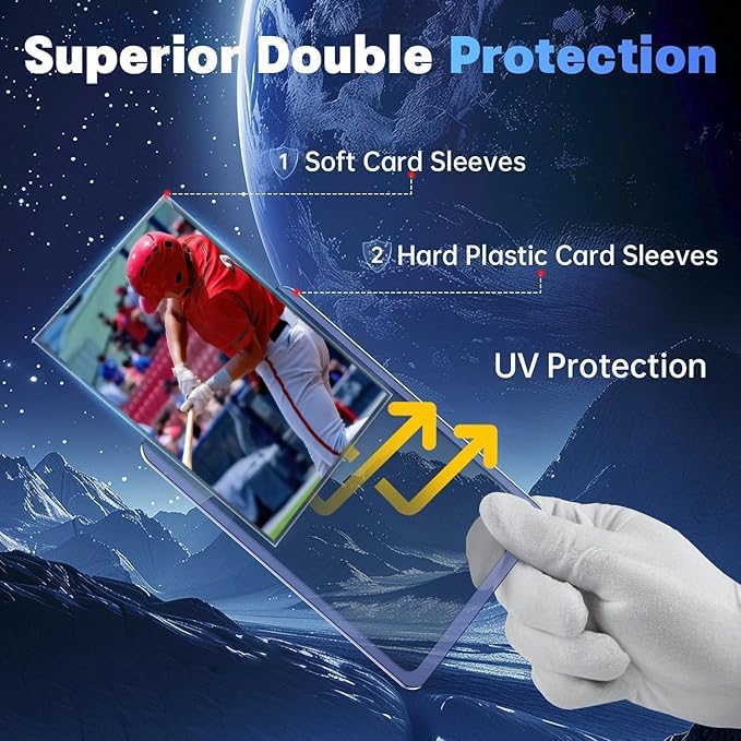 800 PCS Hard Plastic Card Sleeves, Premium Baseball Trading Sports Card Holder Protectors (400 Hard Sleeve + 400 Soft Sleeve)