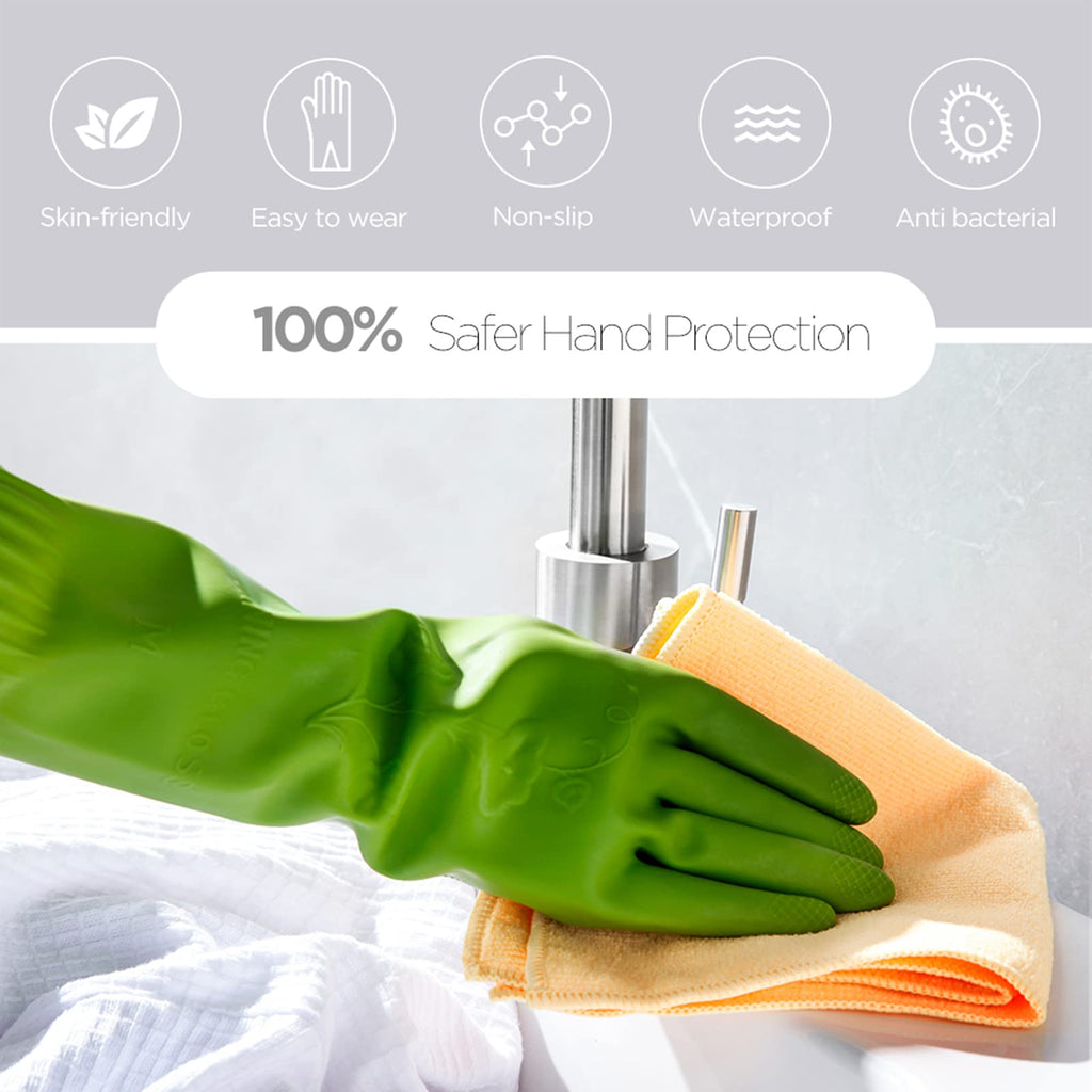 IUCGE Rubber dishwashing gloves 6 Pairs for kitchen,Cleaning washing dish gloves long for household reuseable durable.(Large,Multicolor)
