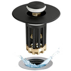 Anlige 3 in 1 Pop Up Bathroom Sink Stopper, Bathroom Sink Drain Strainer, with Removable Basket Hair Catcher, Universal Sink Plug Cover for 1.06 in to 1.6 in Drain, Matte Black