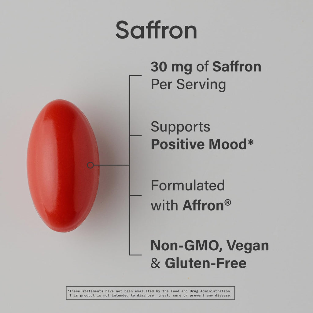 Sports Research® Pure Saffron Supplement, 30 mg - Mood & Stress Support - Made w/Affron® Saffron Extract - Vegan Certified · Non-GMO · Gluten Free – 60 Veggie Softgels