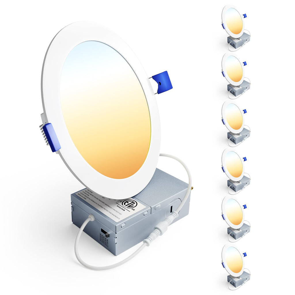 Ensenior 6 Pack 6 Inch LED Recessed Light, Dimmable, 2700K-5000K 5CCT, 1200LM High Brightness, 12W 120V, Damp Rated, ERL-12X-ETL, Ultra-Thin Canless Wafer Ceiling Light - ETL & FCC & IC