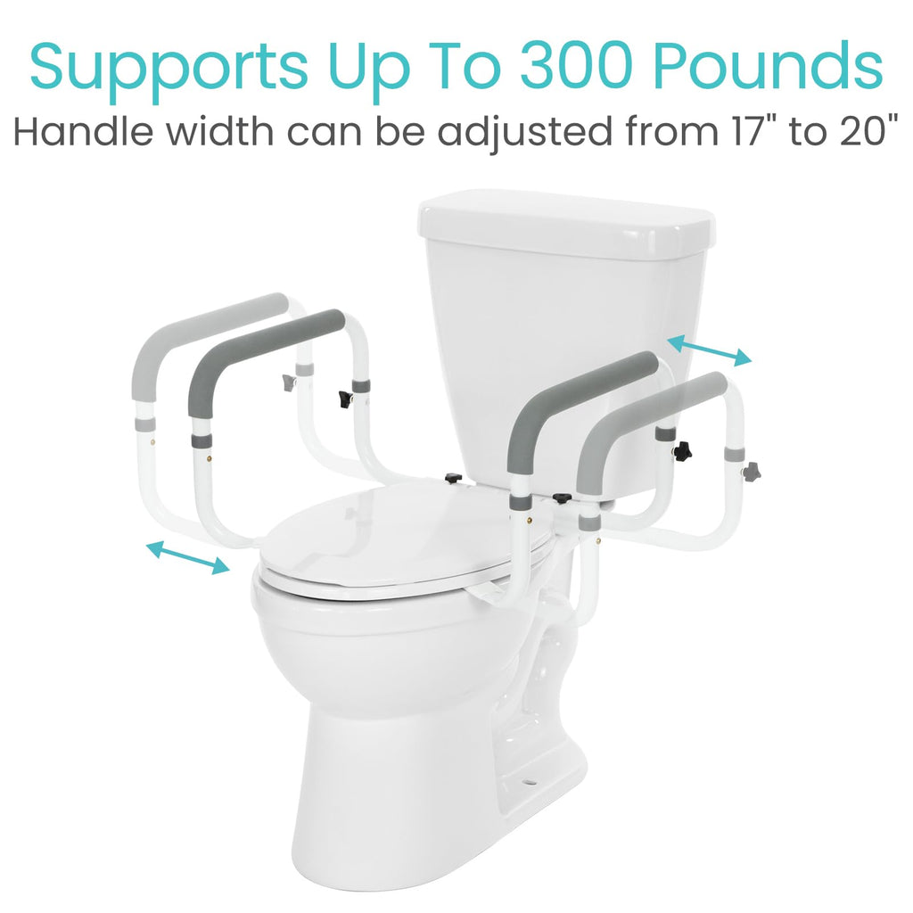 Vive Toilet Safety Rail - Adjustable Grab Bar - Compact Support Frame with Handrail for Bathroom Toilet Seat - Easy Installation for Handicap Senior Bariatrics, Elderly Balance - Padded Hand Armrest