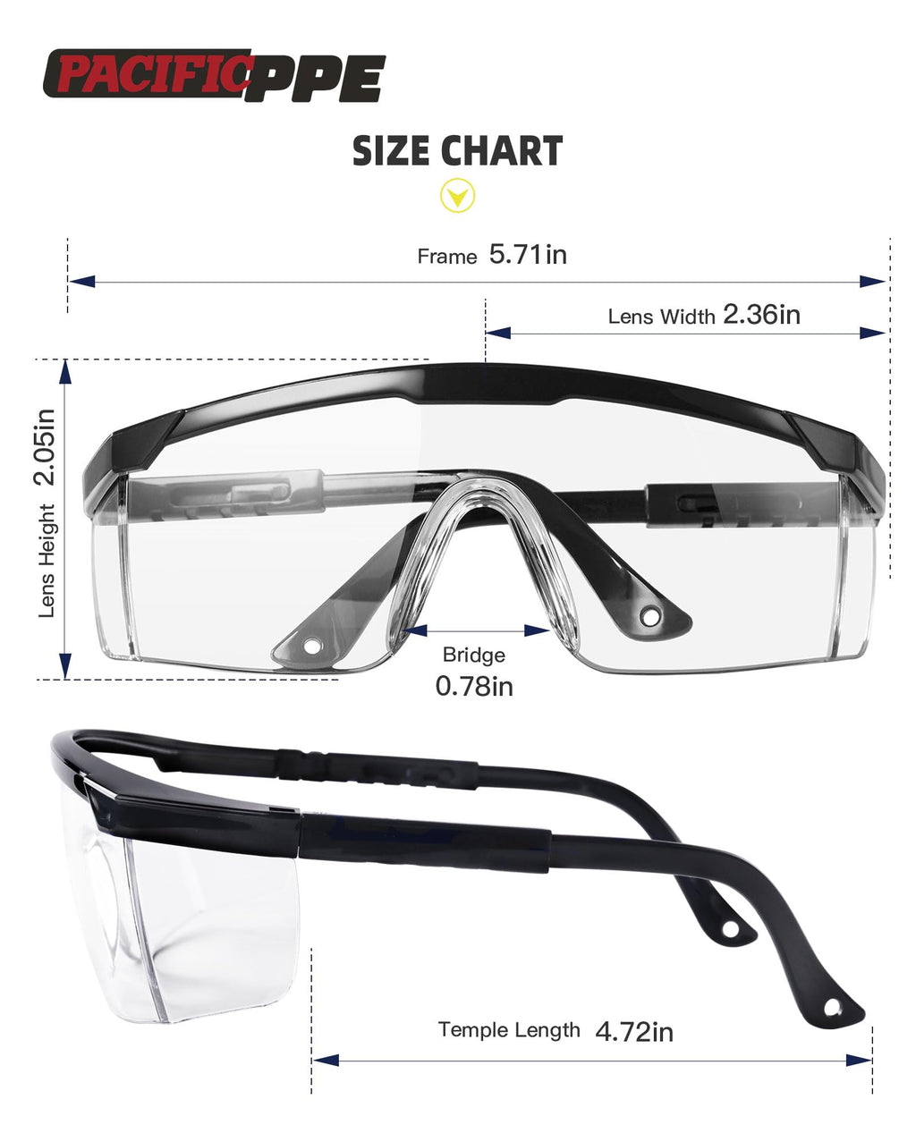 PACIFIC PPE 2 Pack Safety Glasses for Men and Women, ANSI Z87 Safety Goggles with Scratch Resistant Clear Wraparound Lenses, Adjustable Lab Goggles, UV Protection Lab Glasses