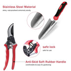 Red Gardening Tools, WisaKey 9 Piece Stainless Steel Heavy Duty Garden Tools with Non-Slip Ergonomic Handle, Garden Tote Bag, Garden kit, Gardening Gifts for Women Mothers