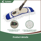Eyliden Dust Mop with Reusable Washable Pads - One Touch Replacement, Height Adjustable Handle, Total 2 Mop Cloths, Wet Dry Mops for Floor Cleaning, Hardwood, Laminate, Tile Floor Push Dust Broom