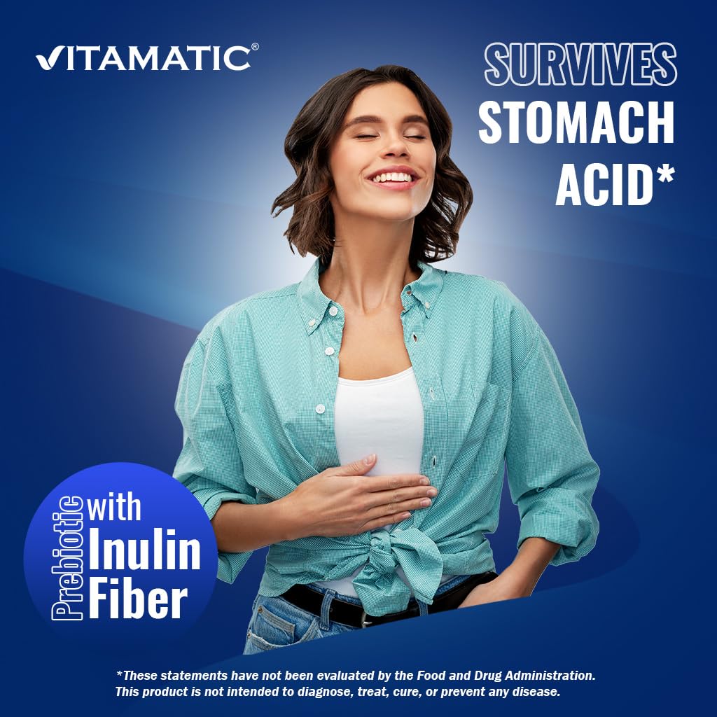 Vitamatic Lactobacillus Reuteri Complex – 22 Billion CFU per Delayed Release Capsule – 60 Capsules – Digestive & Gut Health Support – with Prebiotic Inulin Fiber (Pack of 2)
