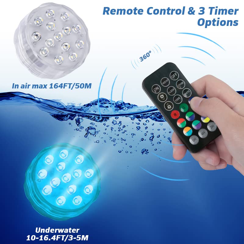Pool Lights Submersible LED Light with Remote, Waterproof Pond Lights with Upgrade Suction Cups,Magnets, 16 Changeable Colors 3.35'' Battery LED light for Underground Pool Fountain Pond Aquarium