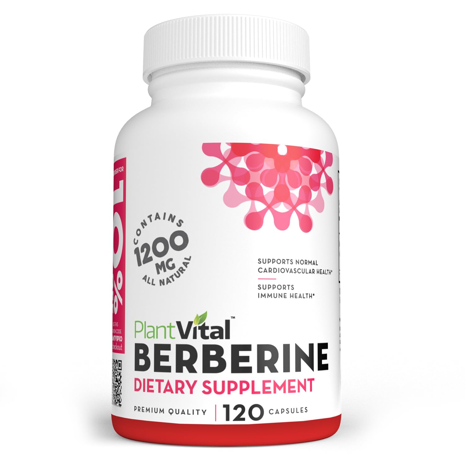 Plantvital Berberine 1200mg (per 2 Capsules) Berberine Supplement for Immunity Support and Normal Cardiovascular Health - 120 Capsules, Non-GMO, Vegan, Gluten Free and Made in the USA