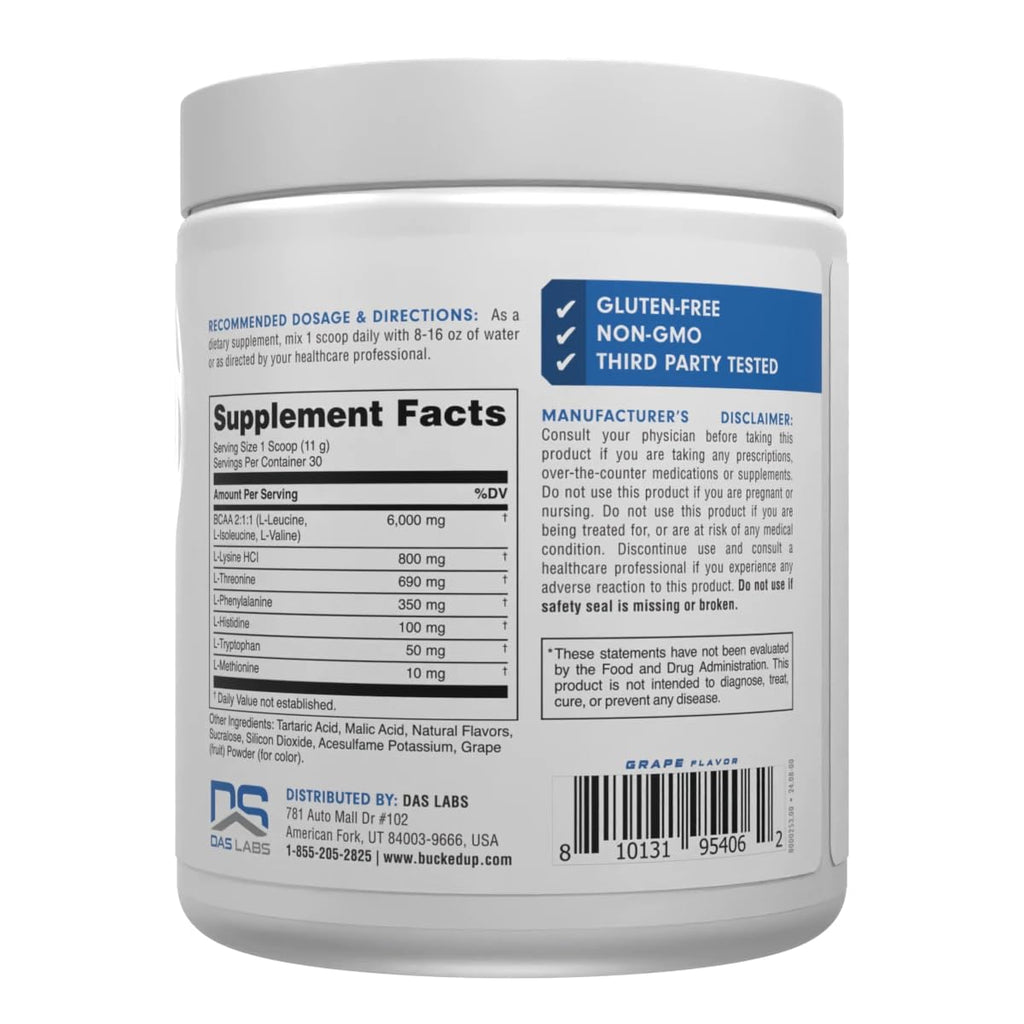 Bucked Up Essential Amino Acids - EAA Powder - Easy Mix, Non Clumping Formula - for Pre/Intra Workout - Grape Flavor - 30 Servings - 11.6 oz