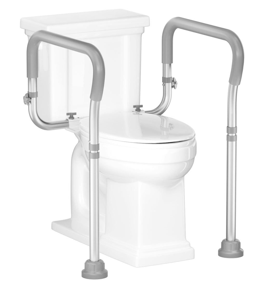 HOMLAND Toilet Safety Rail for Seniors with Adjustable Height & Width, Toilet Safety Frame with Handles, 350LB Toilet Support Rail for Handicap and Disabled, Grey