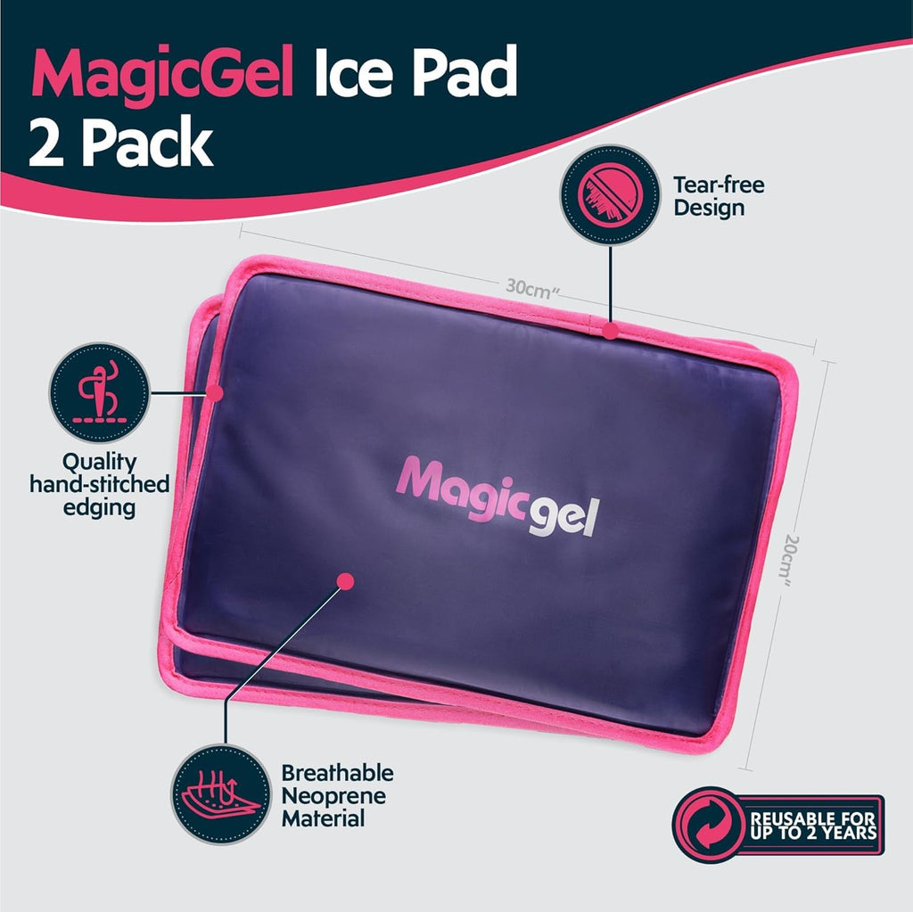 Magic Gel Premium Ice Pack (Reusable) - Gel Ice Pack for Icing Injuries, Pain Relief, Cold Compress for Reducing Swelling. Flexible [2 Pack]