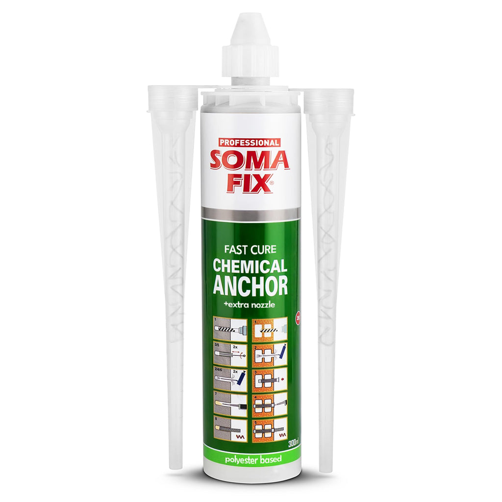 Construction Adhesive - Fast Curing Anchoring Adhesive for Concrete, Brick, Stone & Fasteners - Gray Structural Bonding with Extra Nozzle (10.1 fl oz / 300ml)