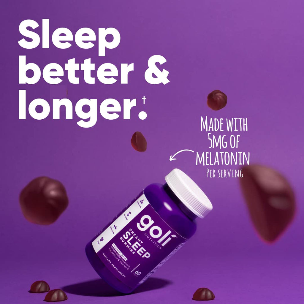 Goli Dreamy Sleep Gummy - 180 Count - Melatonin, Vitamin D, Magnesium, and Lemon Balm Extract - Gelatin-Free, Gluten-Free, Vegan & Non-GMO