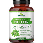 Zazzee Extra Strength Mullein 10:1 Extract, 3000 mg Strength, 120 Vegan Capsules, 4 Month Supply, Certified Kosher, Lung and Respiratory Support, 100% Pure Leaf Powder, Non-GMO, Made in The USA