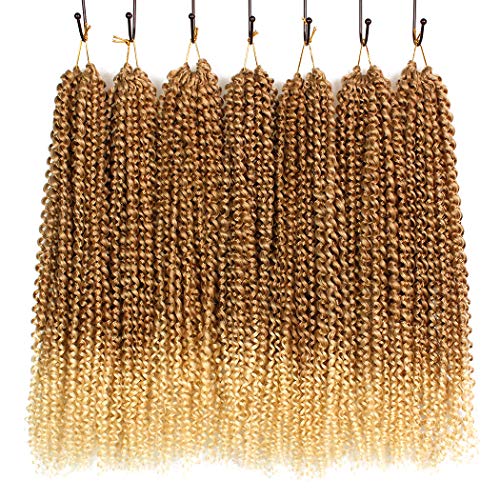 Dorsanee Ombre Blonde Passion Twist Hair 18 Inch 7 Packs Water Wave Crochet Hair Long Bohemian Curly Braiding Hair for Butterfly Locs, Faux Locs, Boho Style Spring Twist Crochet Braids (27/613#)