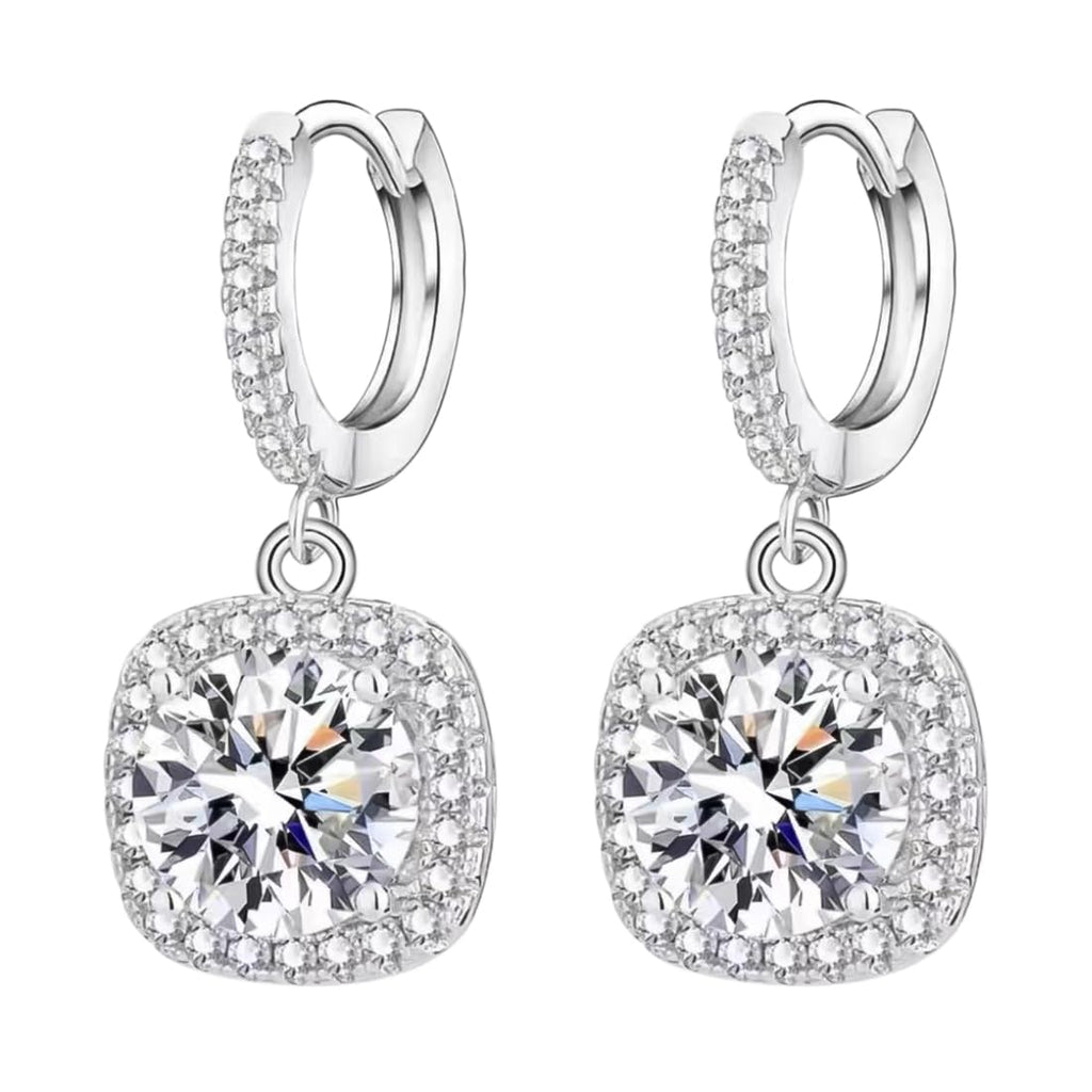 GIRIOIZ High-Carbon Diamond Hoop Earrings for Women Sterling Silver Cuff Earrings Drop Huggie Stud Halo Earrings with 18K (White2)